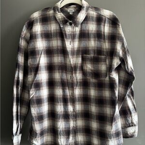 OBO! Garage Black Tan White Casual Button Down Flannel Shirt